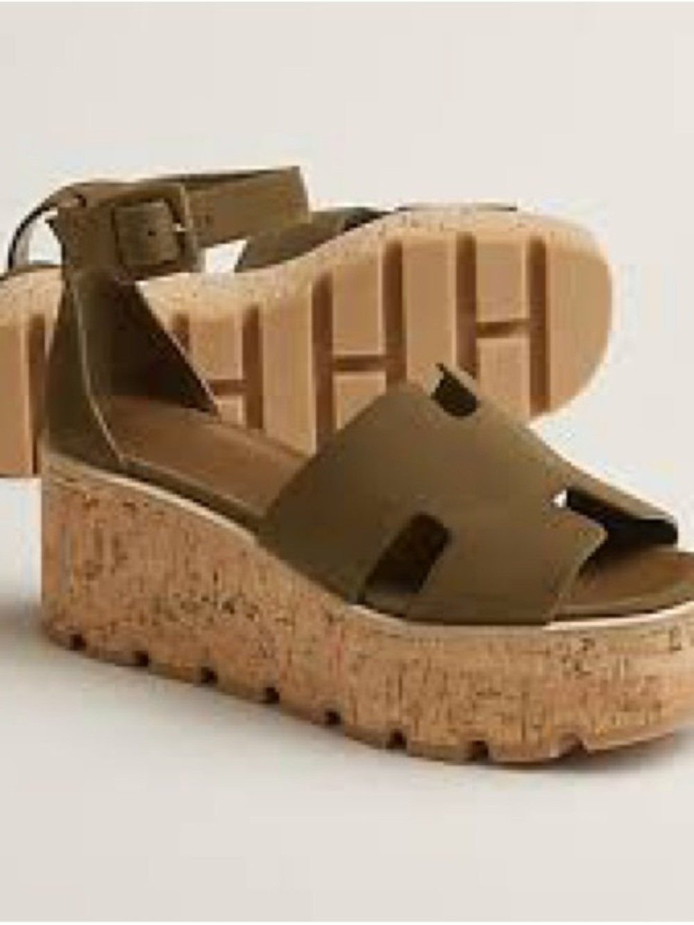 Wedge Cork Platform Sandal in Olive Green